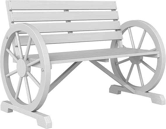Wooden Wagon Wheel Bench Outdoor Patio Furniture