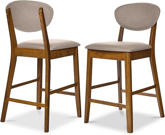 Counter-Height Bar Stools Set of 2 Mid-Century Modern Walnut Cream