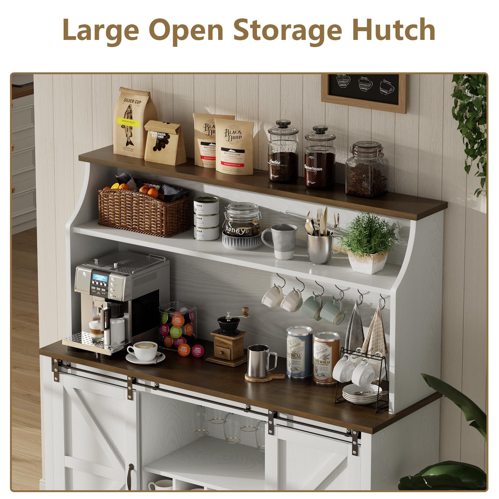 Farmhouse Coffee Bar Cabinet with Wine Storage