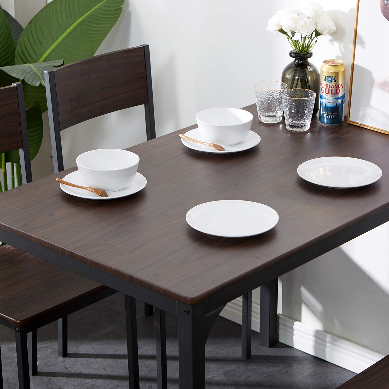 Dining Table Set with Bench and Chairs for 3-4 Persons