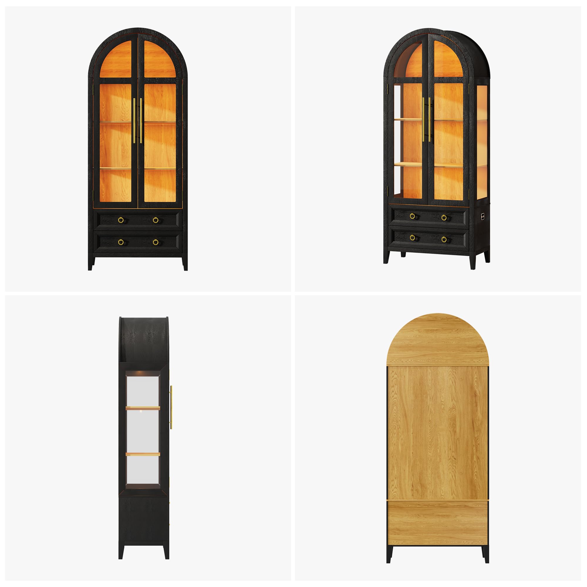 71" Arched Display Cabinet with LED Lights and Glass Doors