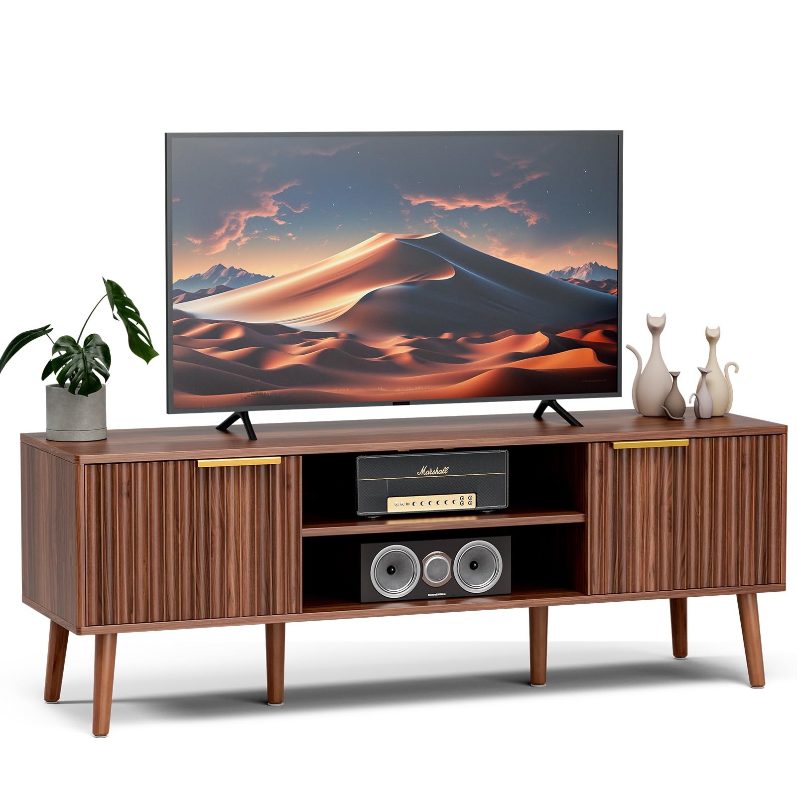 Mid-Century TV Stand with Fluted Doors