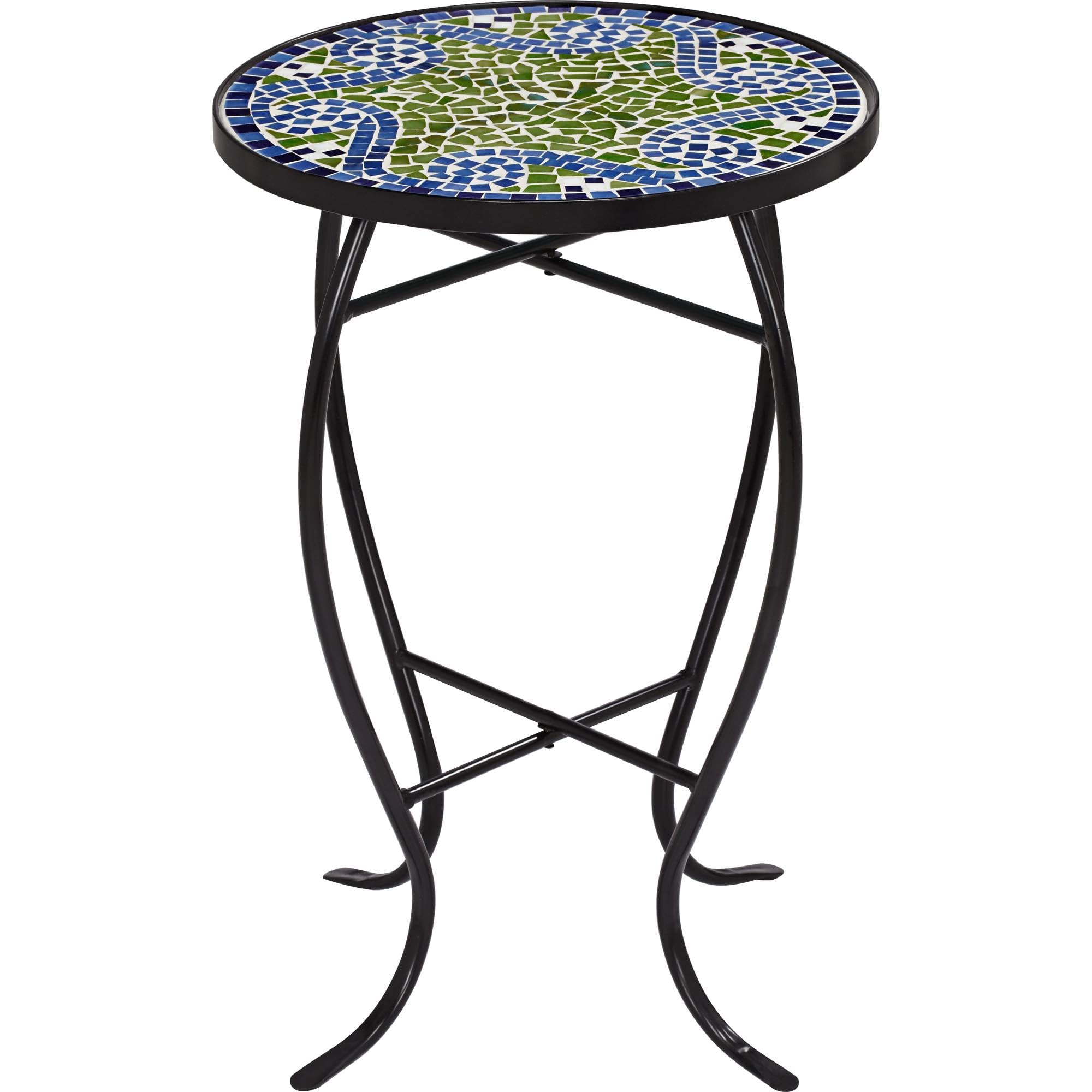 Ocean Wave Mosaic Round Outdoor Accent Tables Set of 2