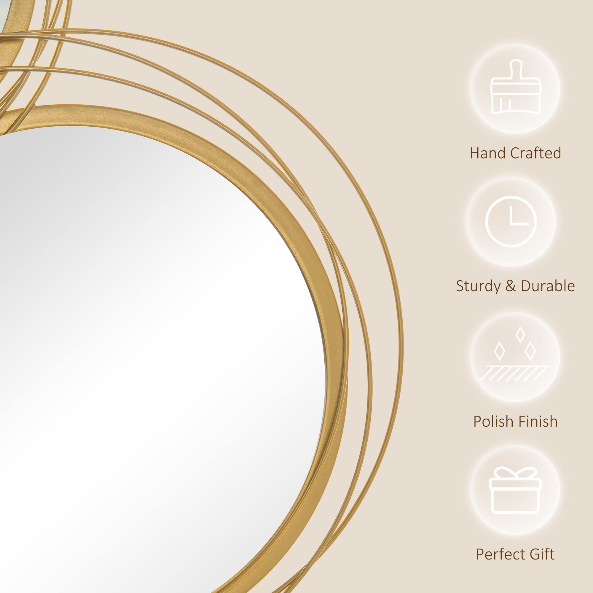 Round Metal Wall Mirror - Gold Tone