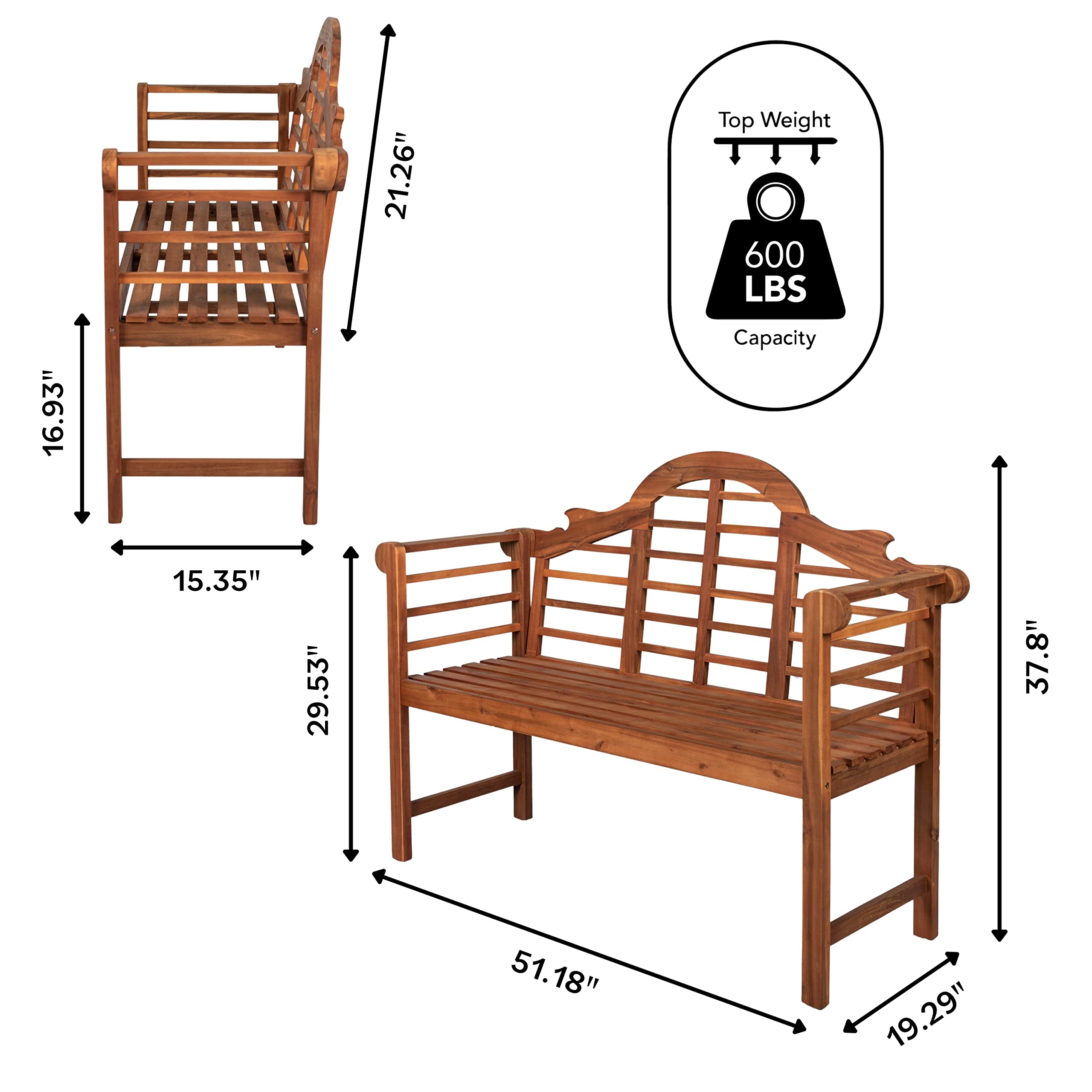Acacia Wood Outdoor Garden Bench with Arched Back