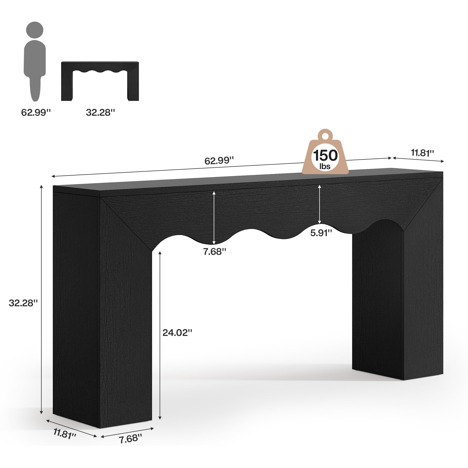 63" Farmhouse Console Table with Storage