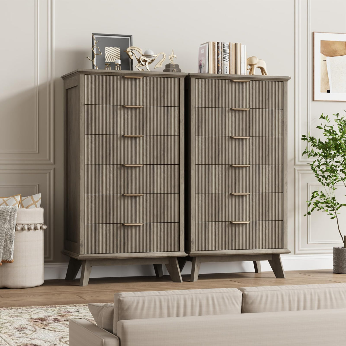 Fluted 6 Drawer Dresser with Metal Handle