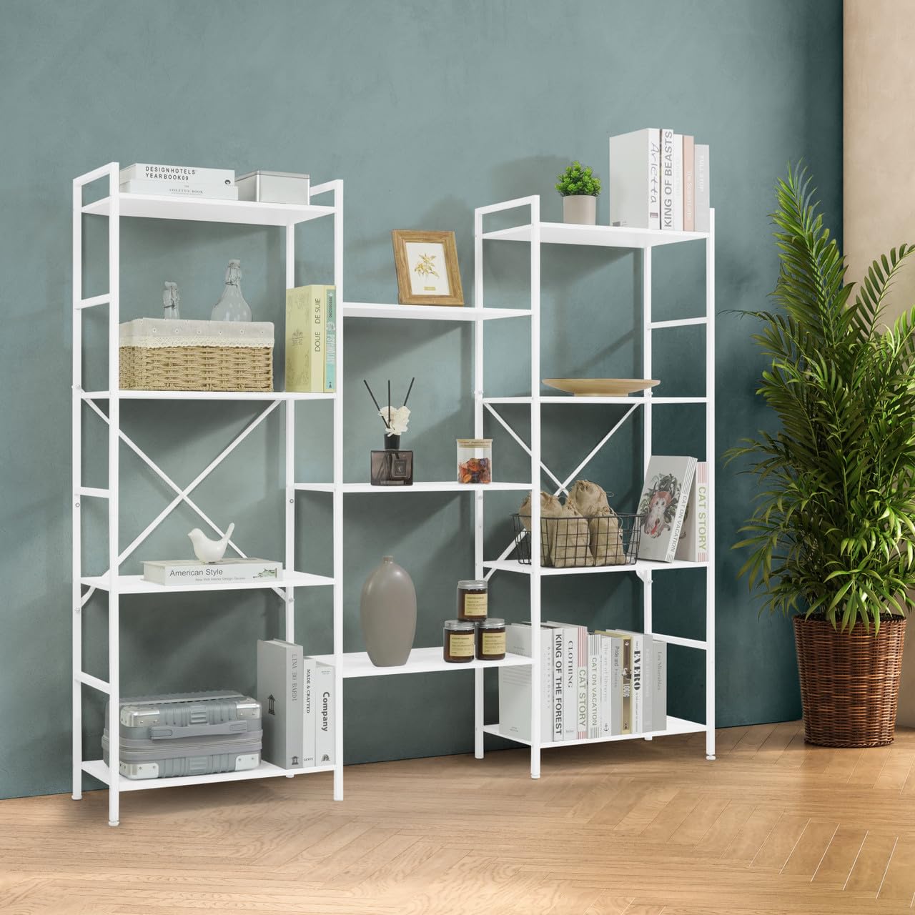 4-Tier Industrial Bookshelf with 11 Shelves