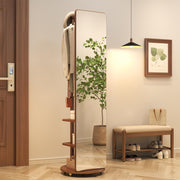Solid Wood Full Length Mirror Coat Rack with Wheels