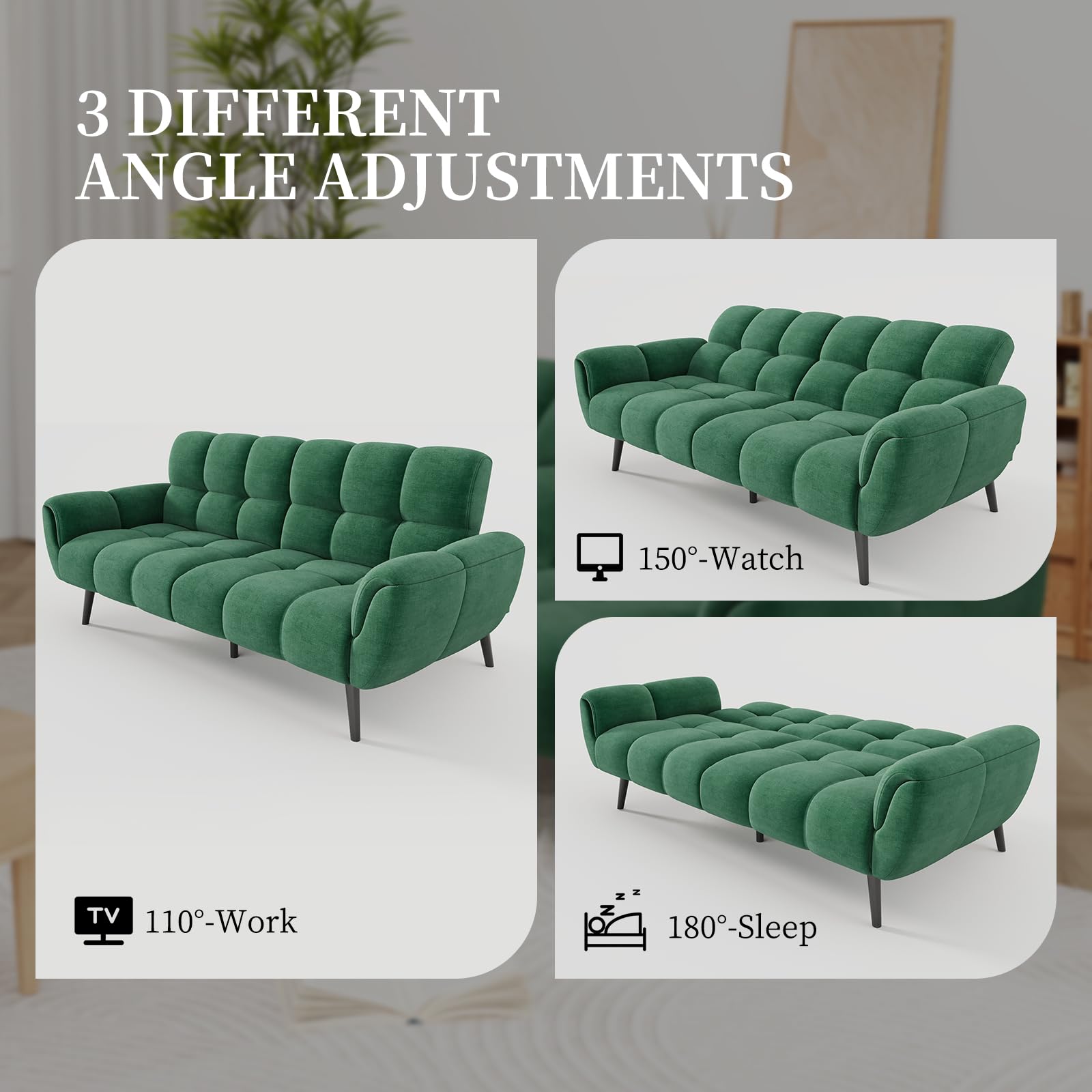 Convertible Futon Sofa Bed with Adjustable Backrests