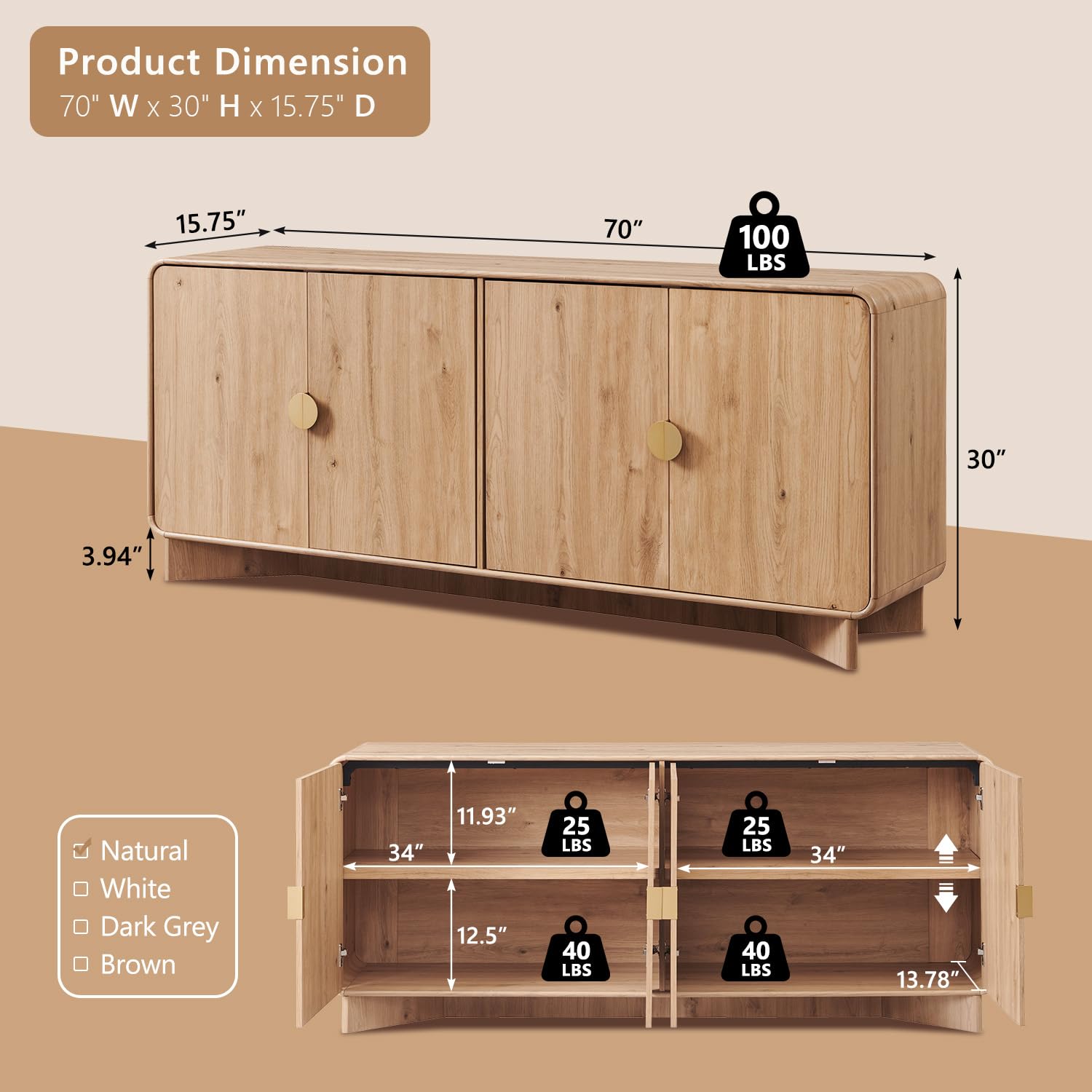 70" Buffet Cabinet with Storage