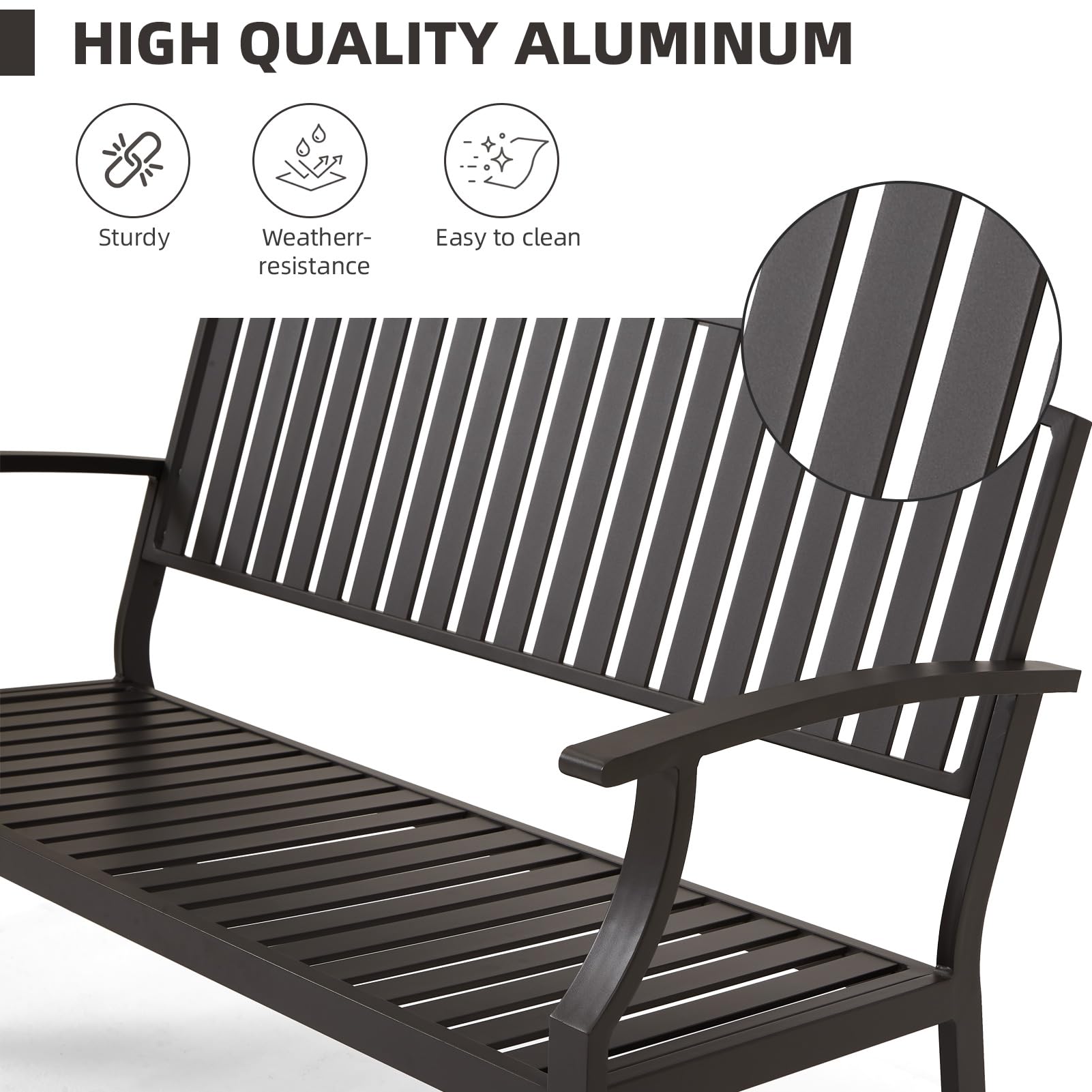 52" Weatherproof Aluminum Outdoor Bench