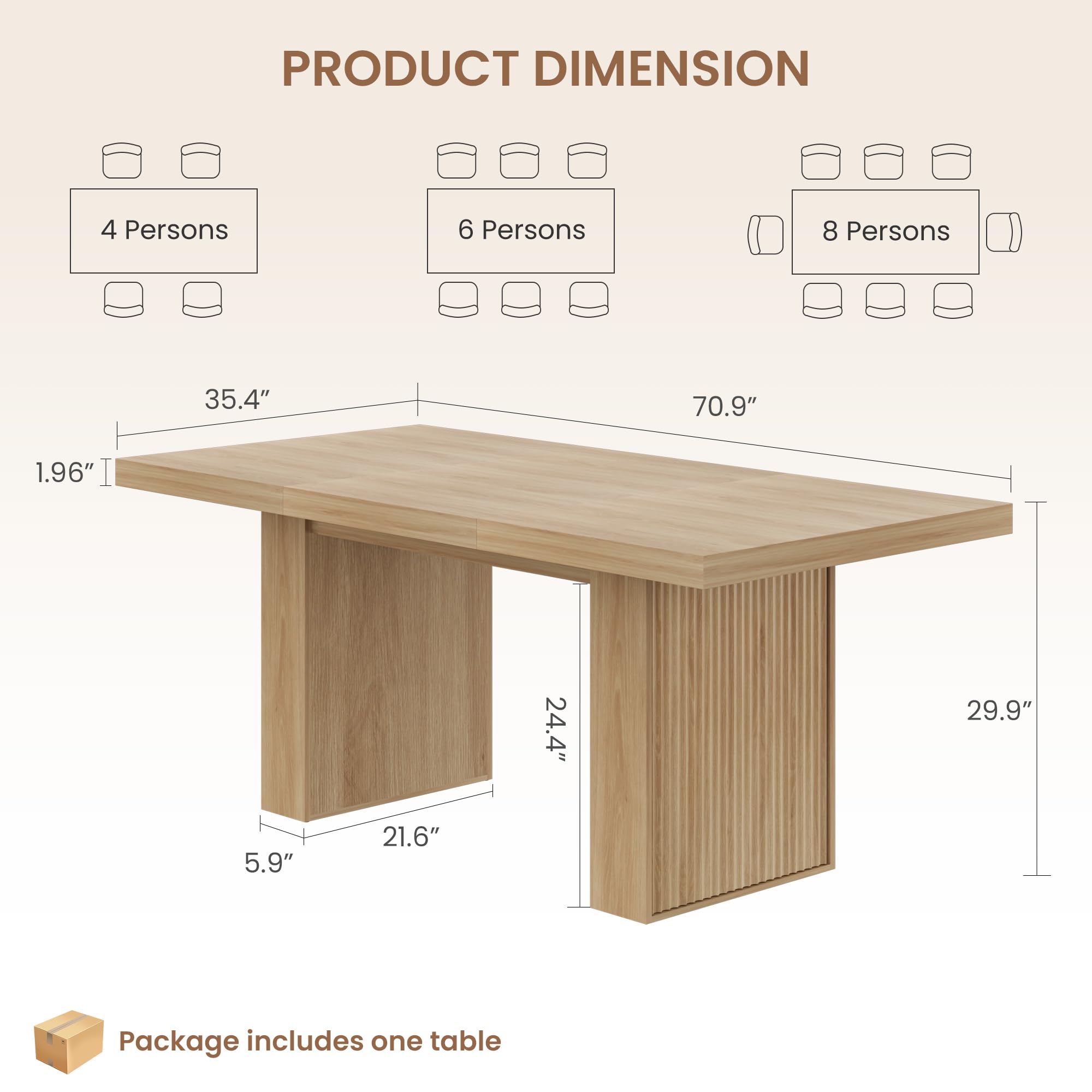 70.8" Dining Table with Storage and Fluted Legs