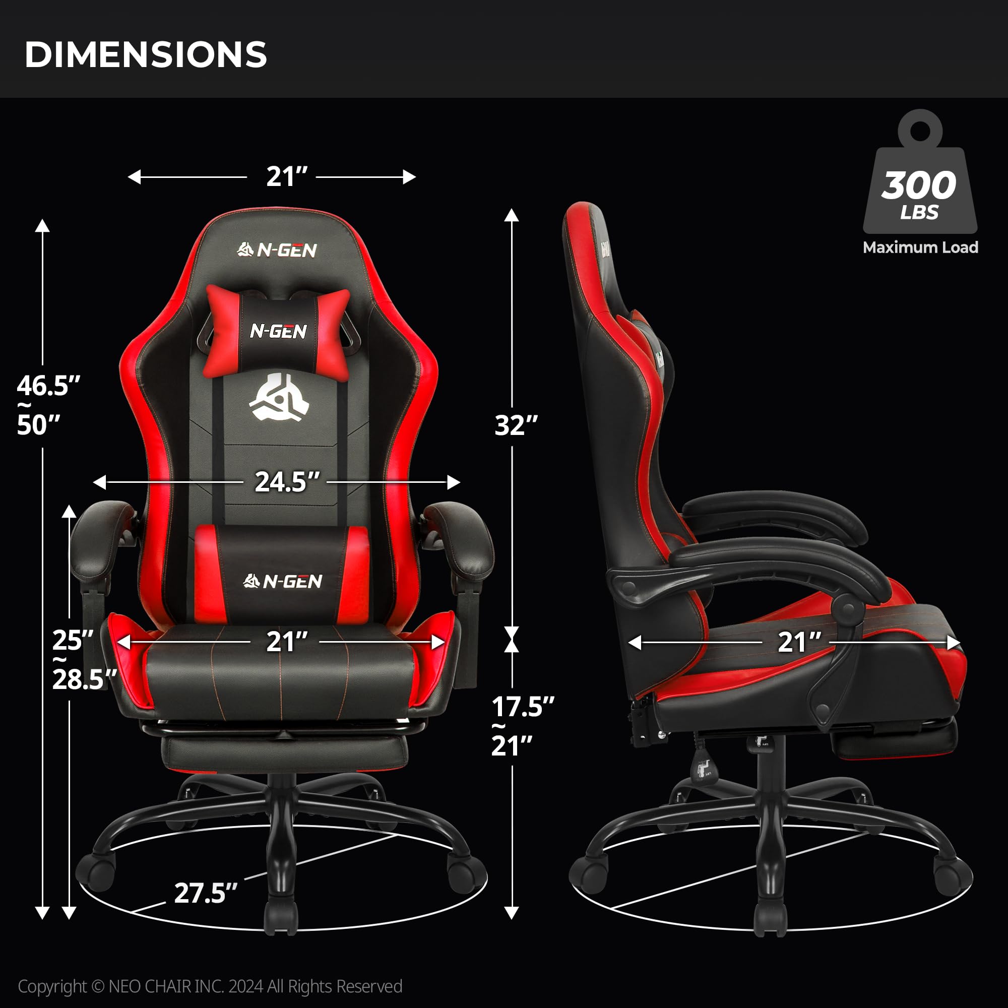 High Back Ergonomic Gaming Chair with Footrest