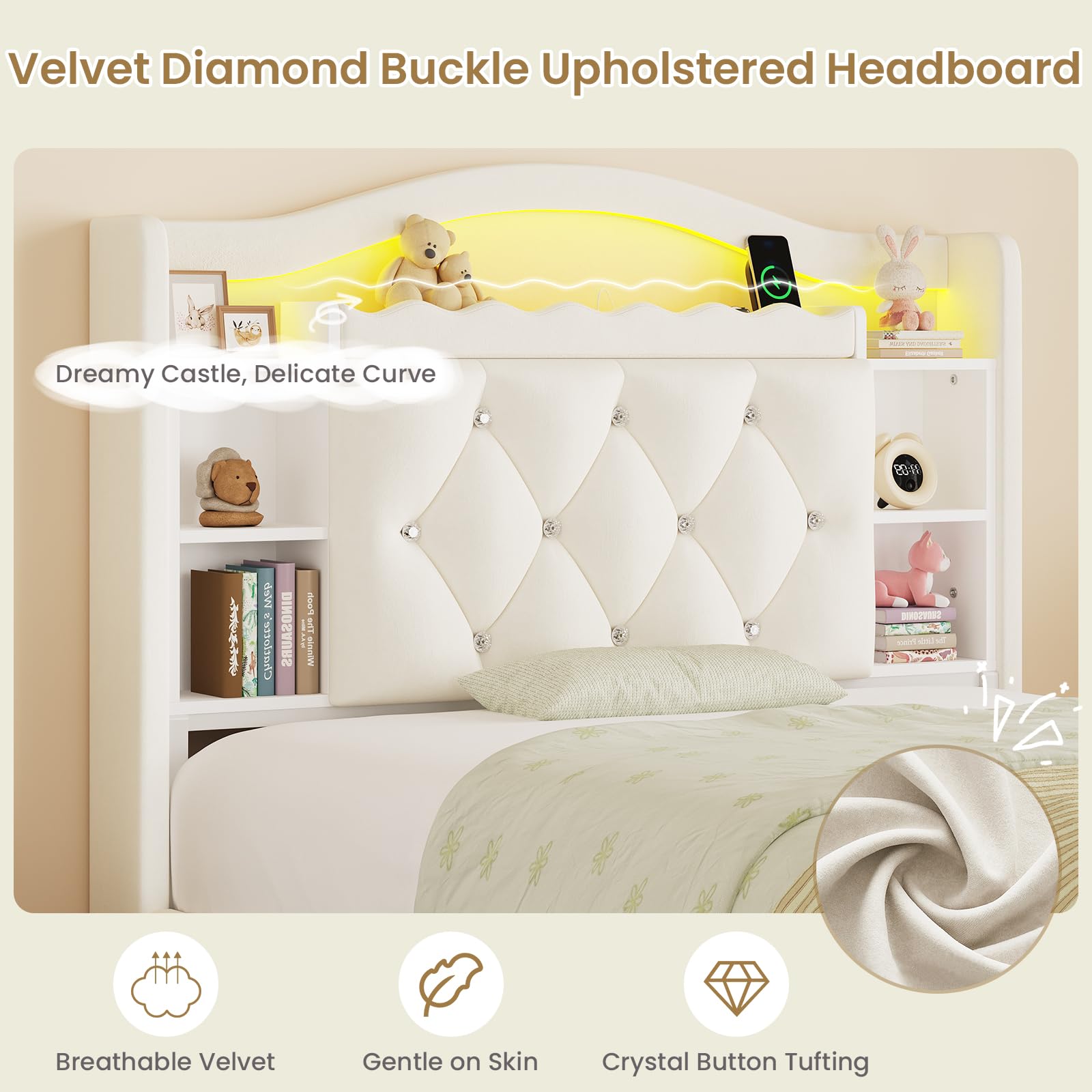 Twin Bed Frame with Storage Drawers and LED Lights