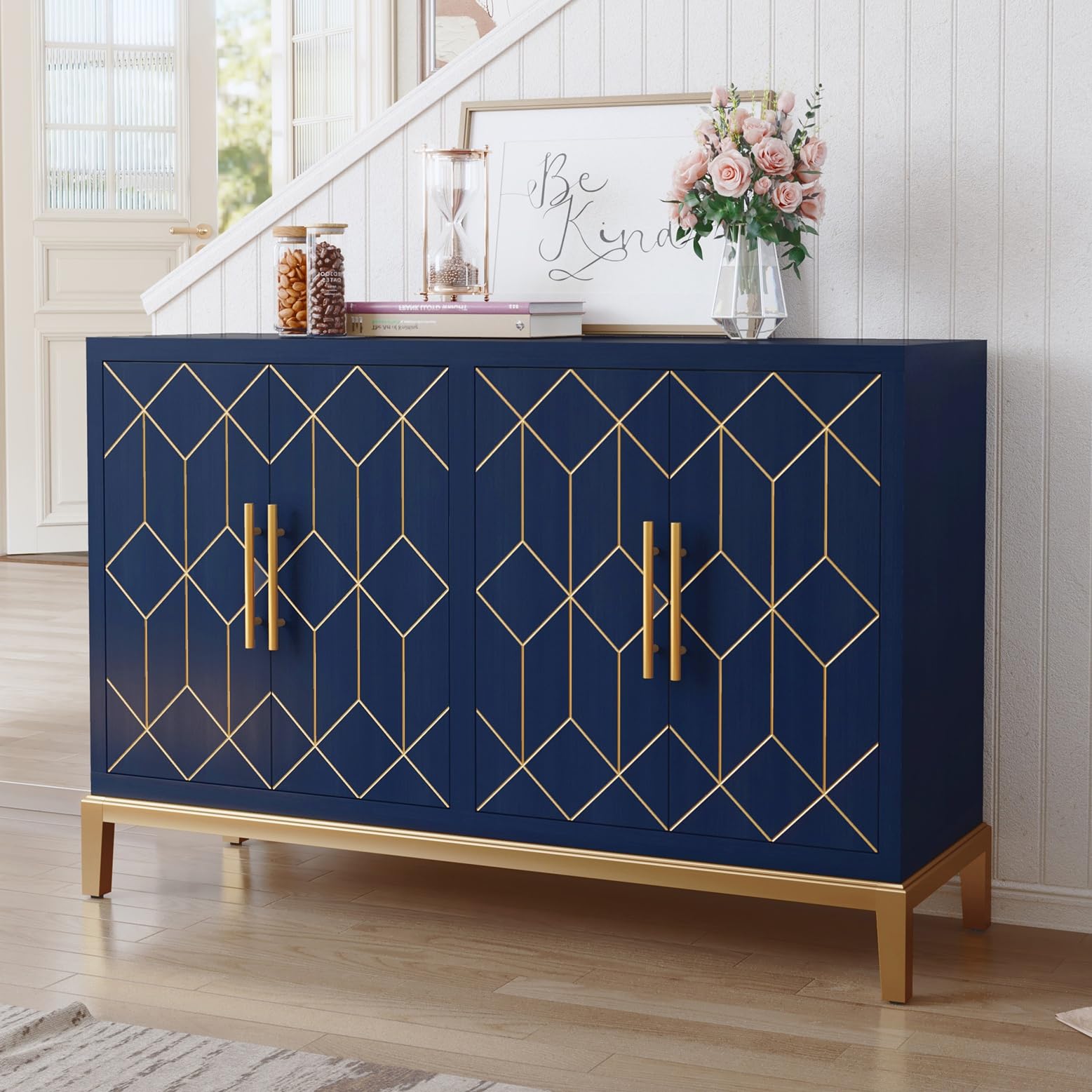 Blue Accent Cabinet with 4 Doors