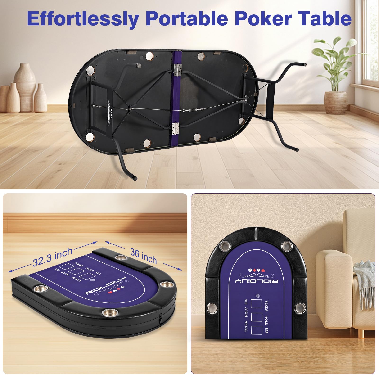 8 Player Folding Poker Table with Cup Holders