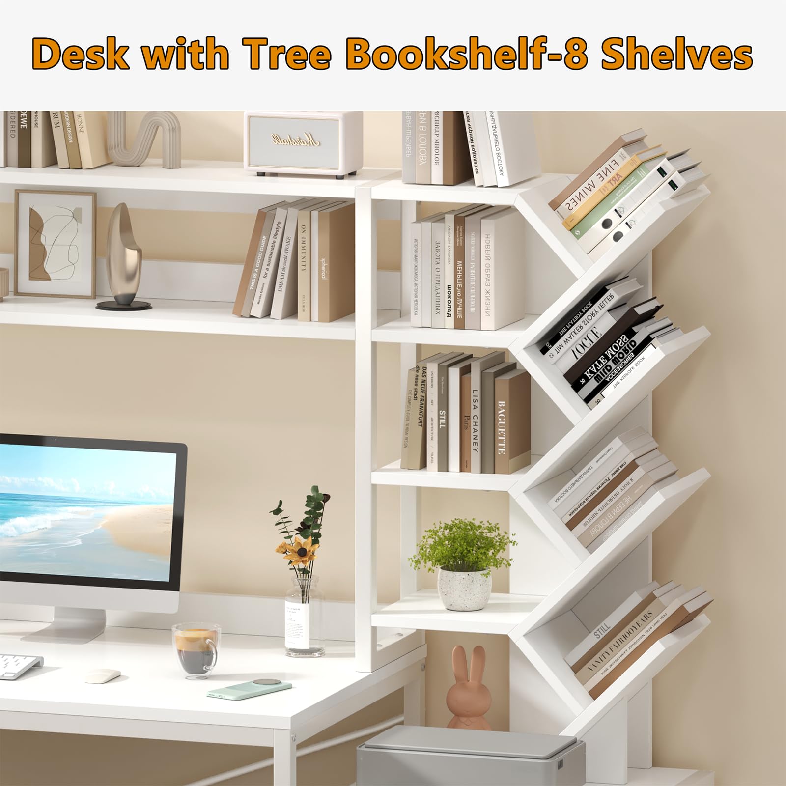 Reversible Computer Desk with Hutch and Storage Shelves