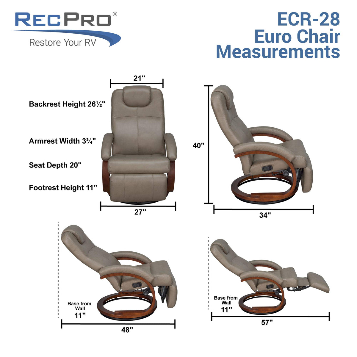 28" RV Euro Chair Recliner - Modern Cloth Oatmeal - 2 Pack
