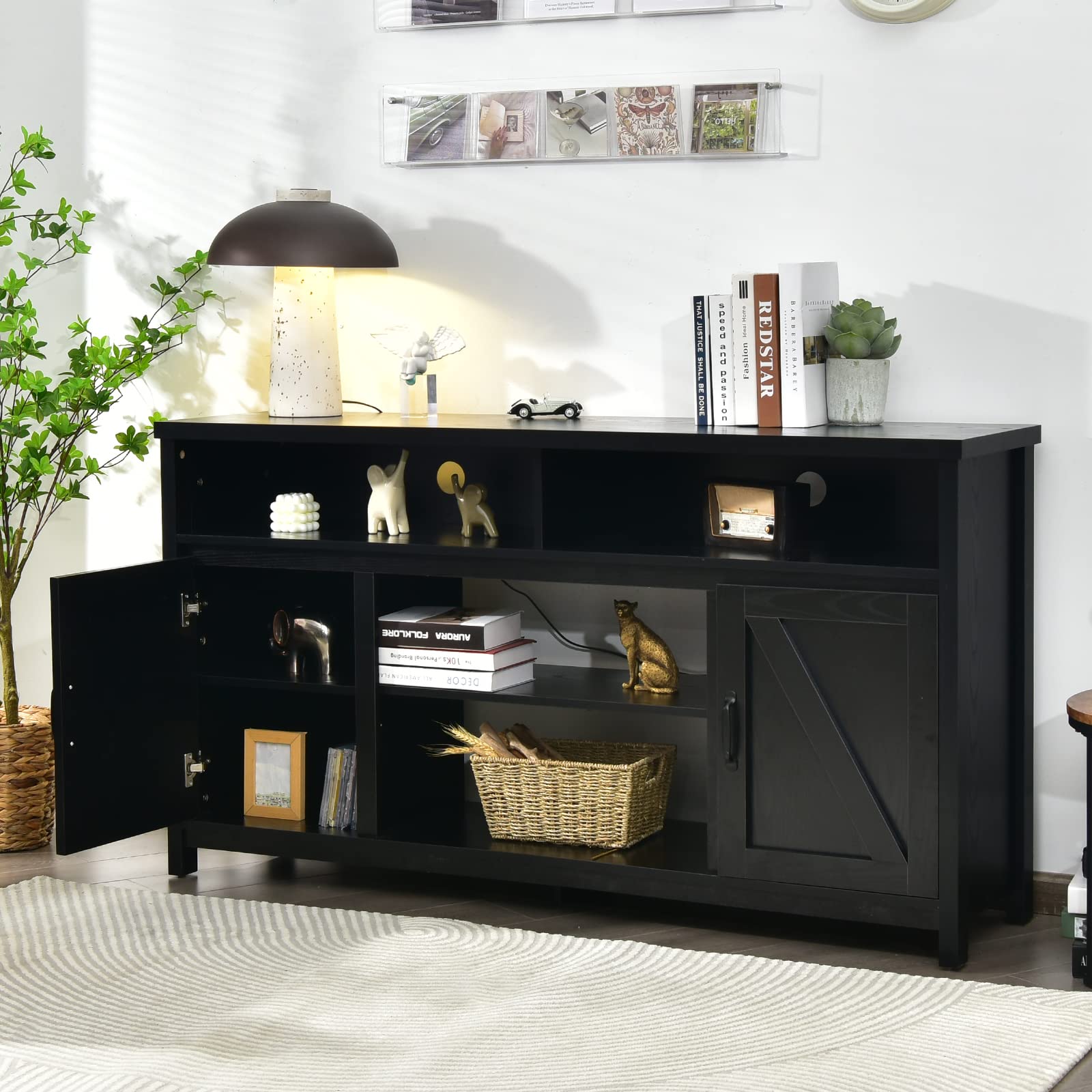 Modern Farmhouse TV Stand 59-Inch Storage Cabinet