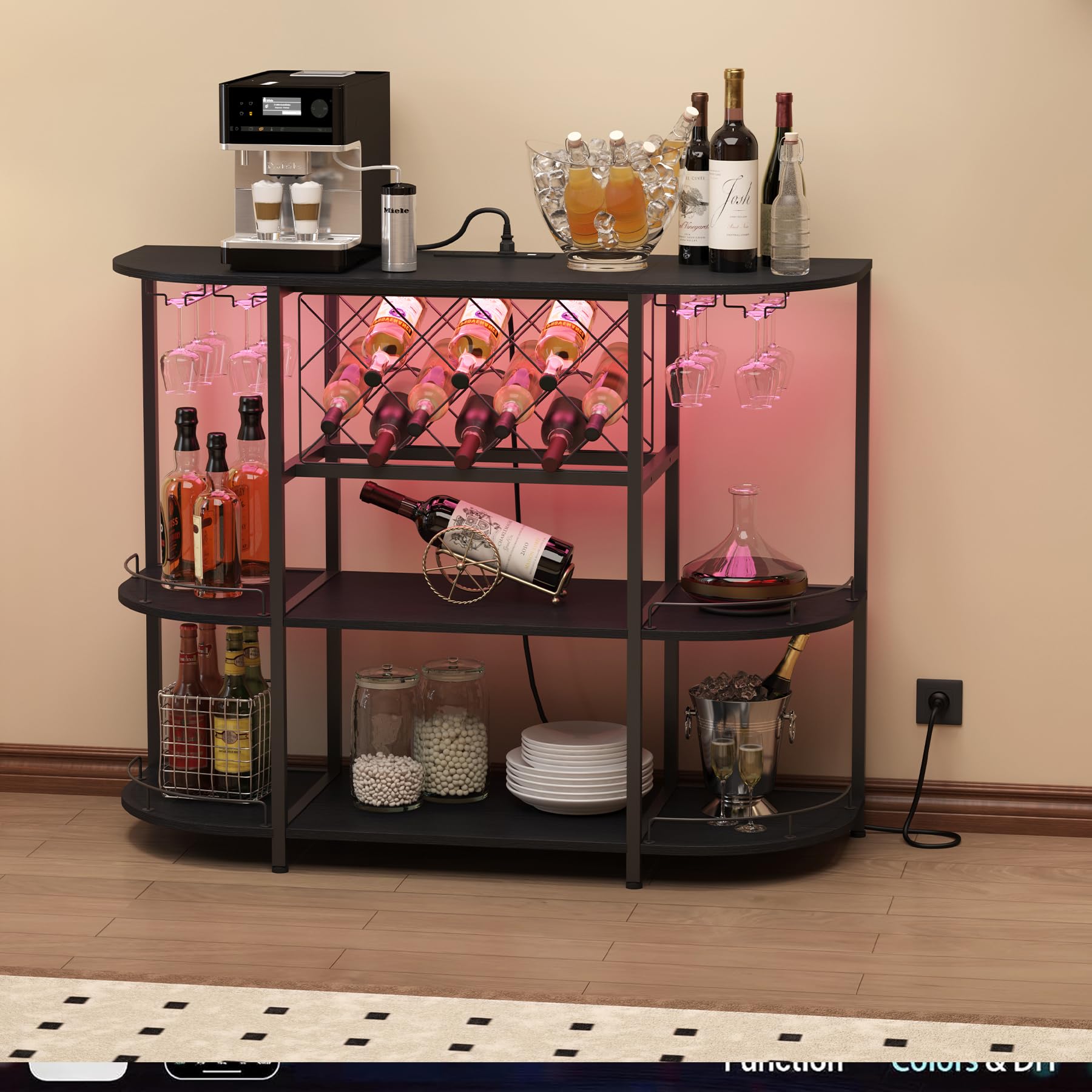 Wine Cabinet with LED Lights and Power Outlet