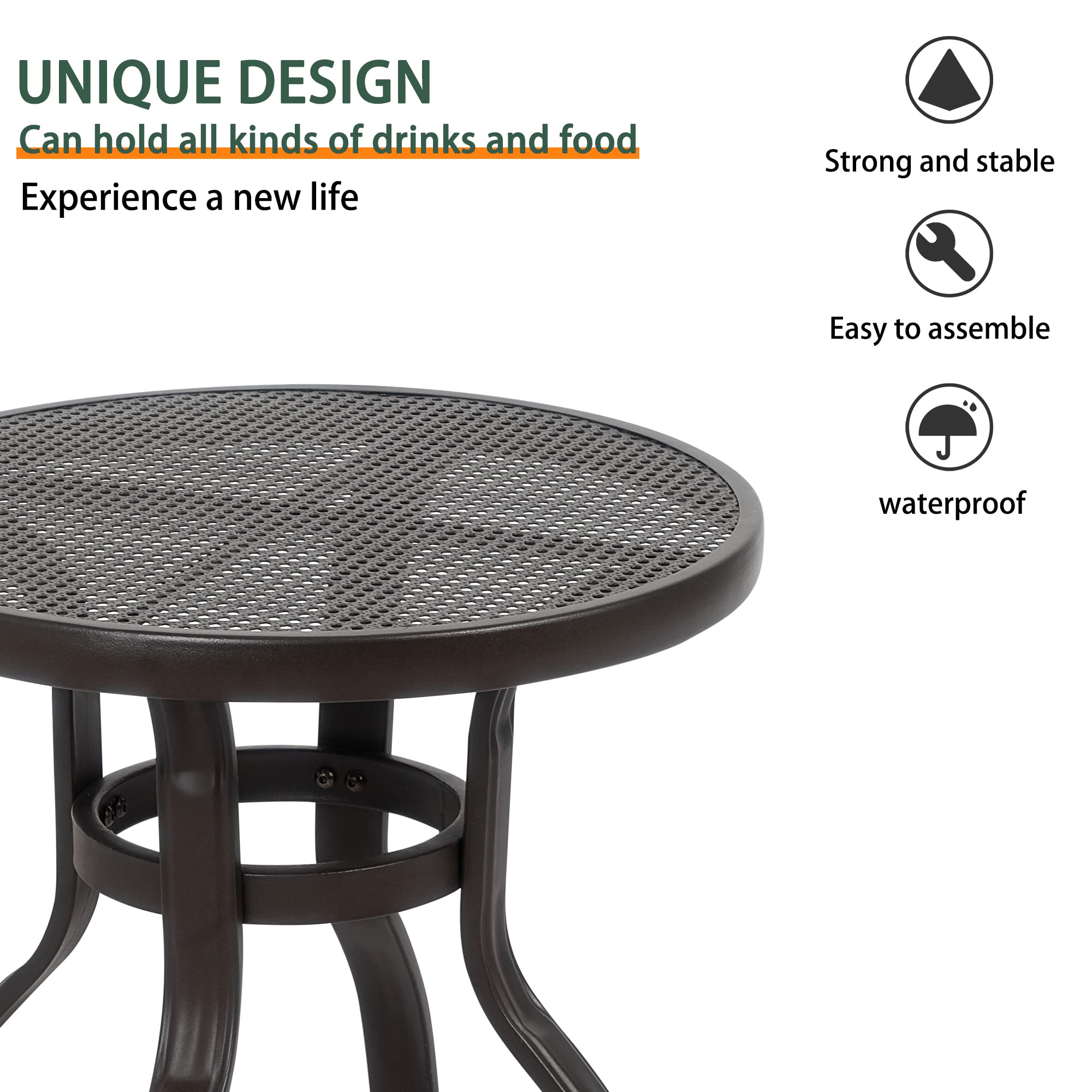 Metal Spring Motion Chairs and Round Cafe Table 3-Piece Outdoor Bistro Set