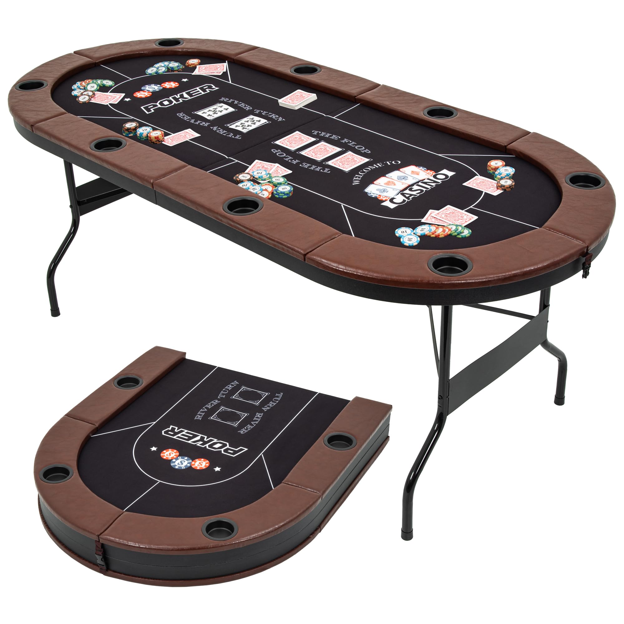 8 Player Folding Poker Table with Cup Holders