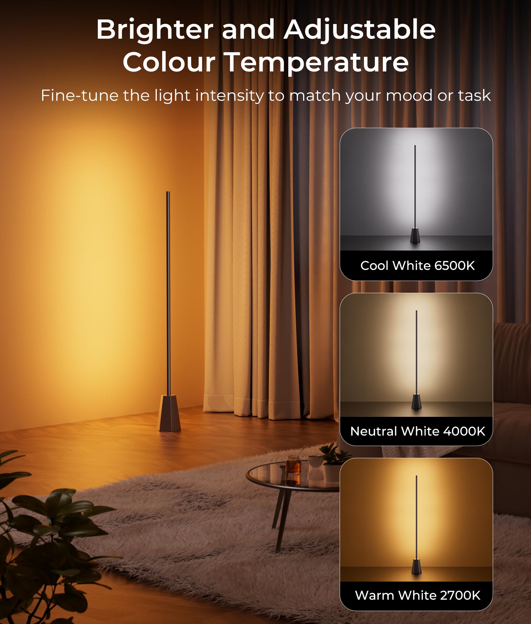 RGBCW Smart Corner Floor Lamp with Music Sync