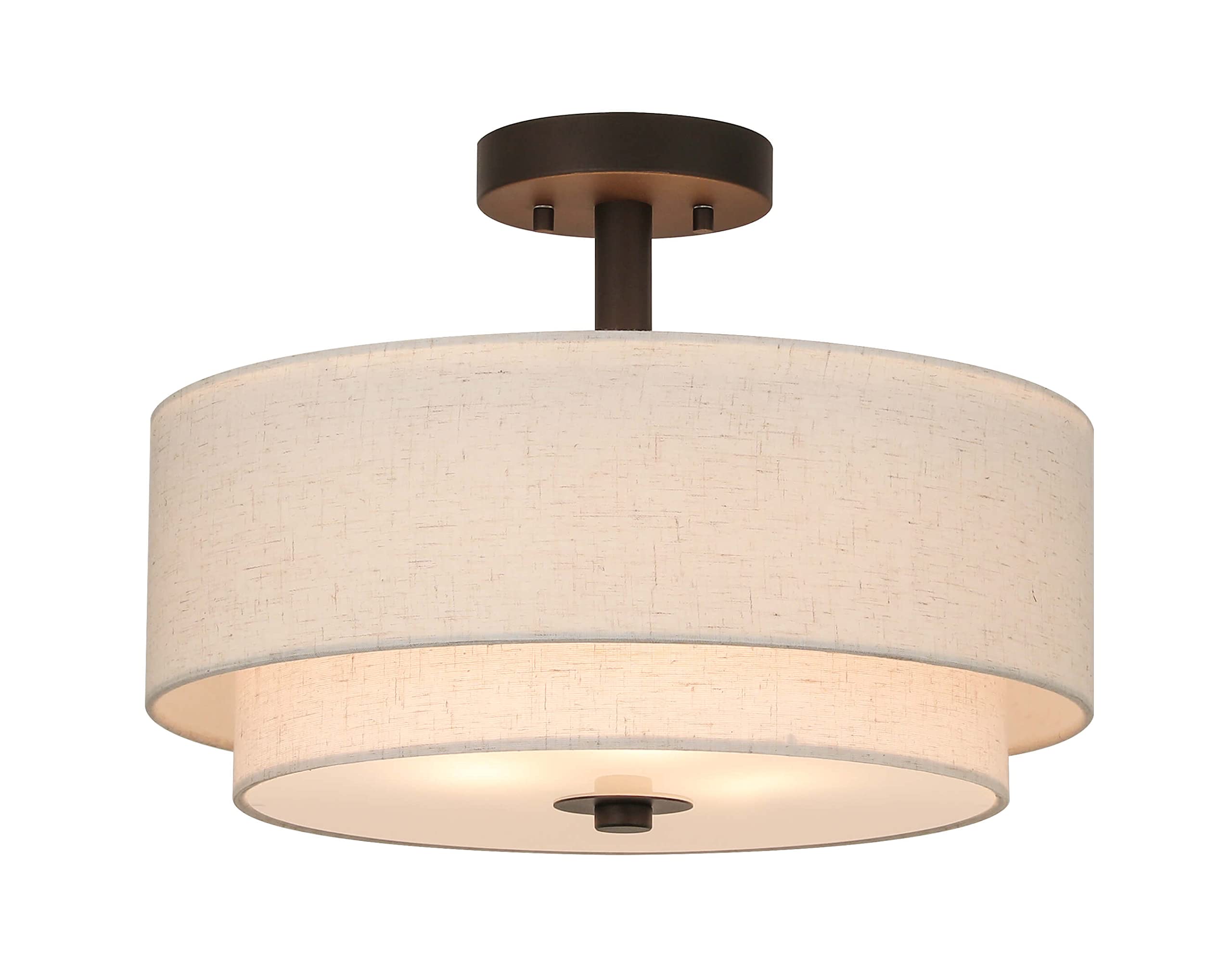 Drum Semi Flush Mount Ceiling Light - 3 Light Fixture with Fabric Shade