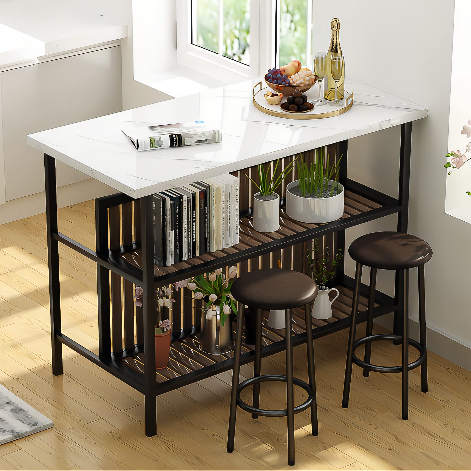 3 Piece Counter Height Bar Table Set with Storage