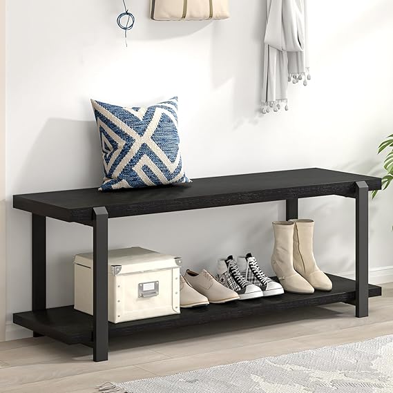 Shoe Storage Bench with Open Shelf