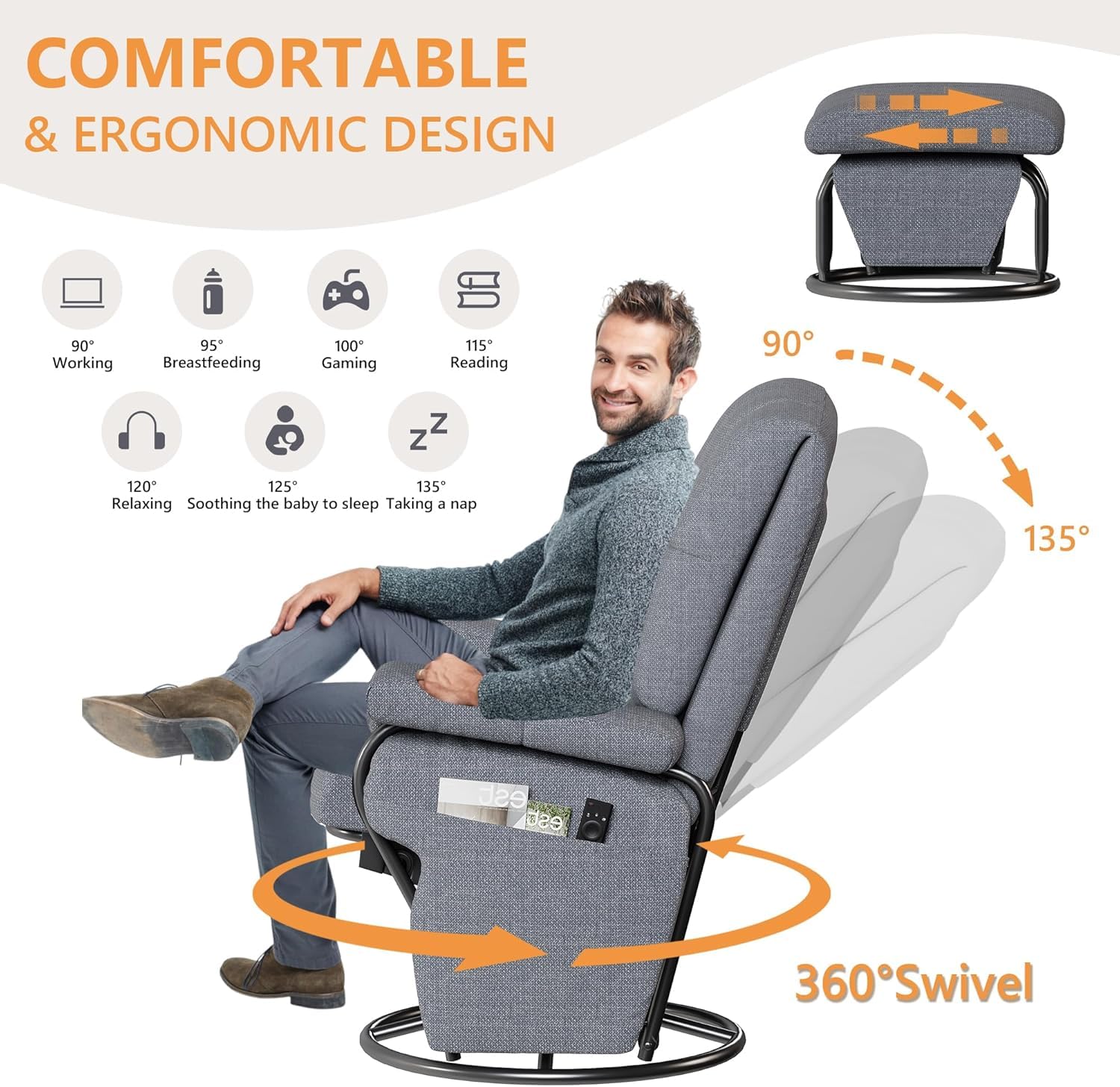360° Swivel Recliner Chair with Ottoman