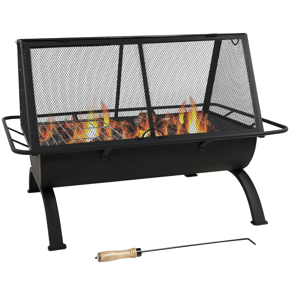Rectangular Steel Fire Pit with Cooking Grate