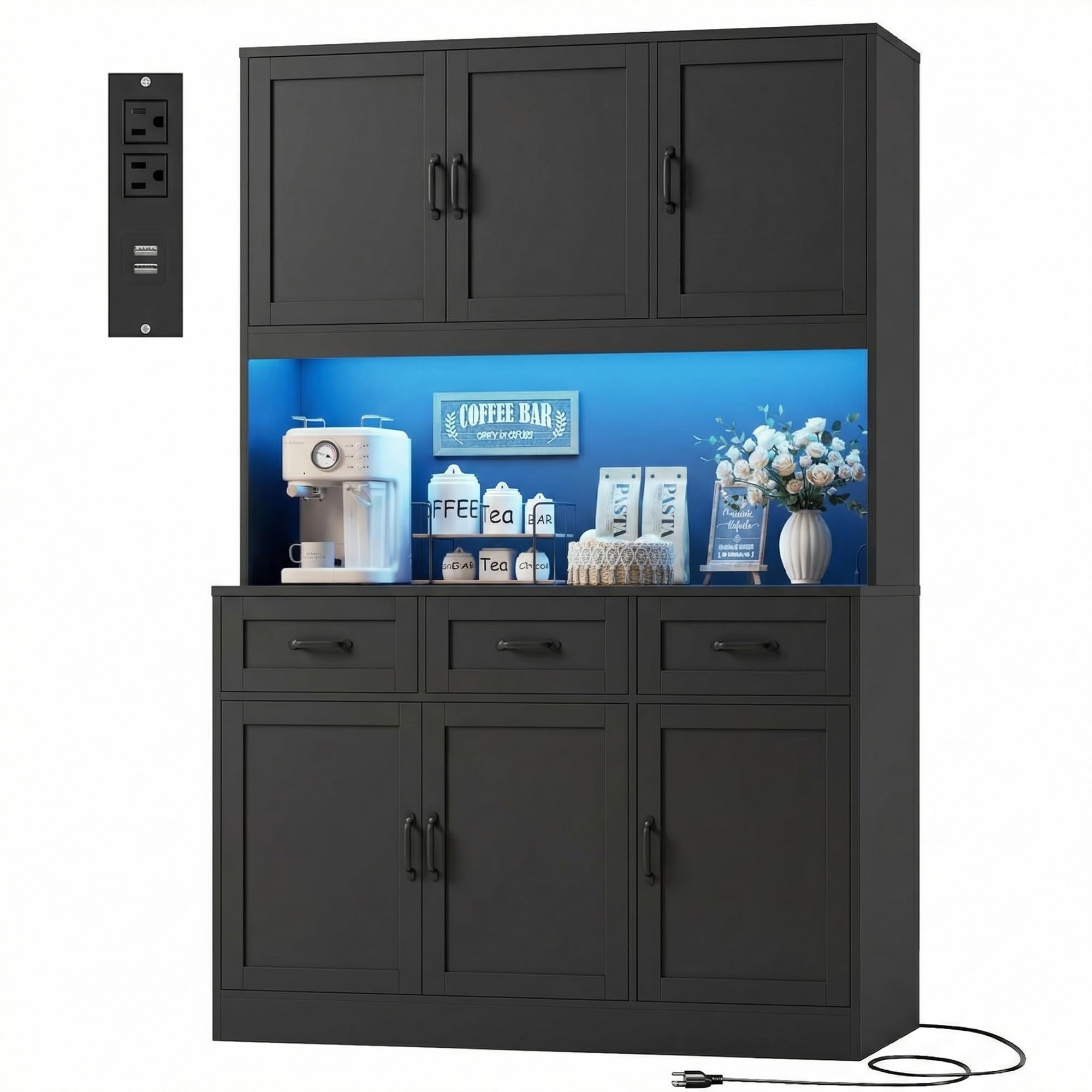 72" Kitchen Pantry Cabinet with LED Lights