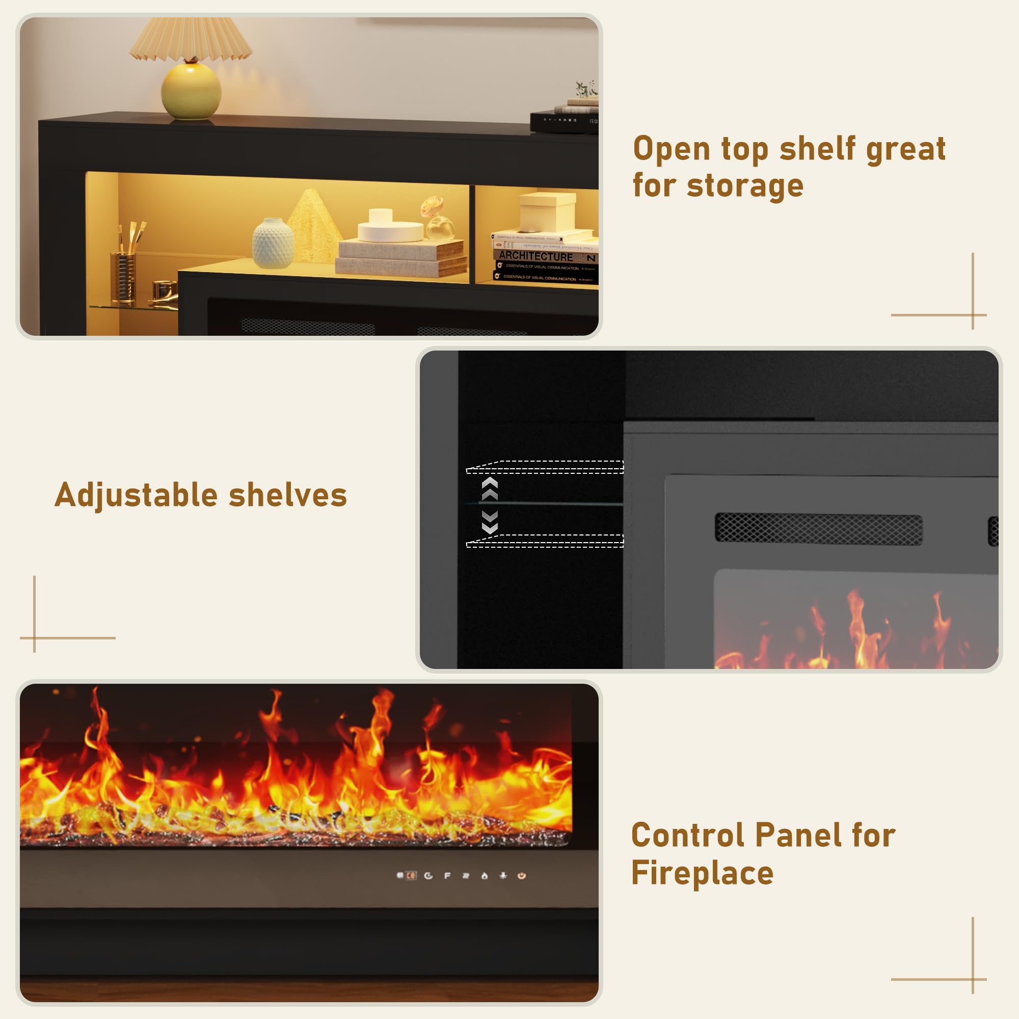 82" Fireplace TV Stand with LED Lights