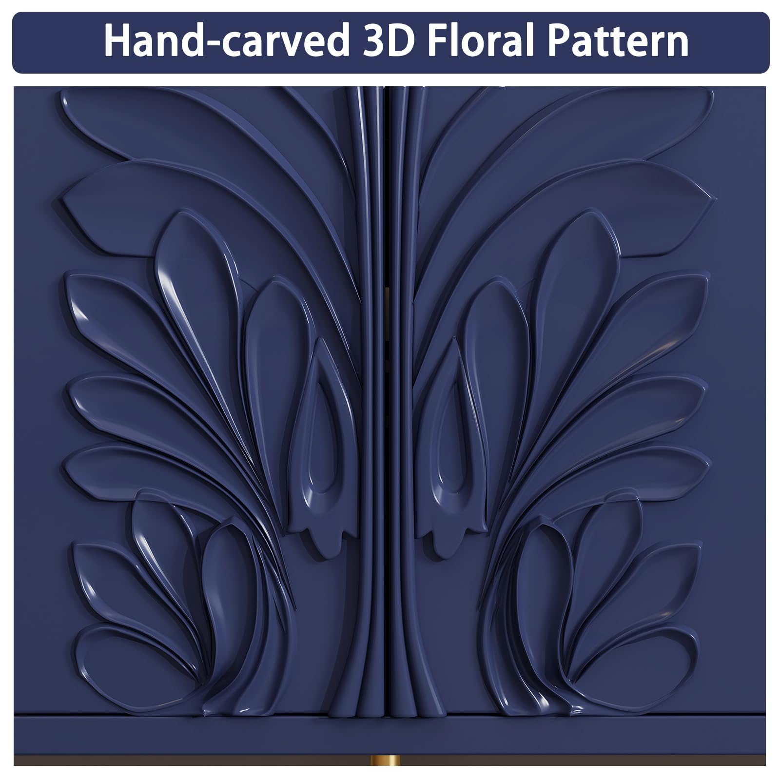 TV Stand with 3D Floral Pattern and Glass Doors