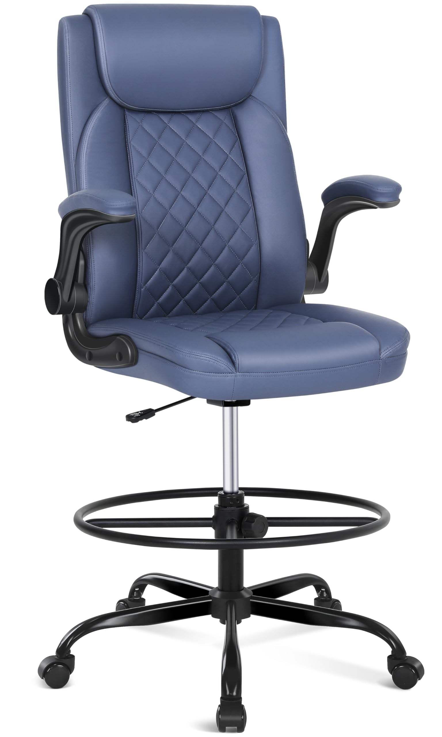 Leather Drafting Chair with Adjustable Height and Flip-Up Armrest