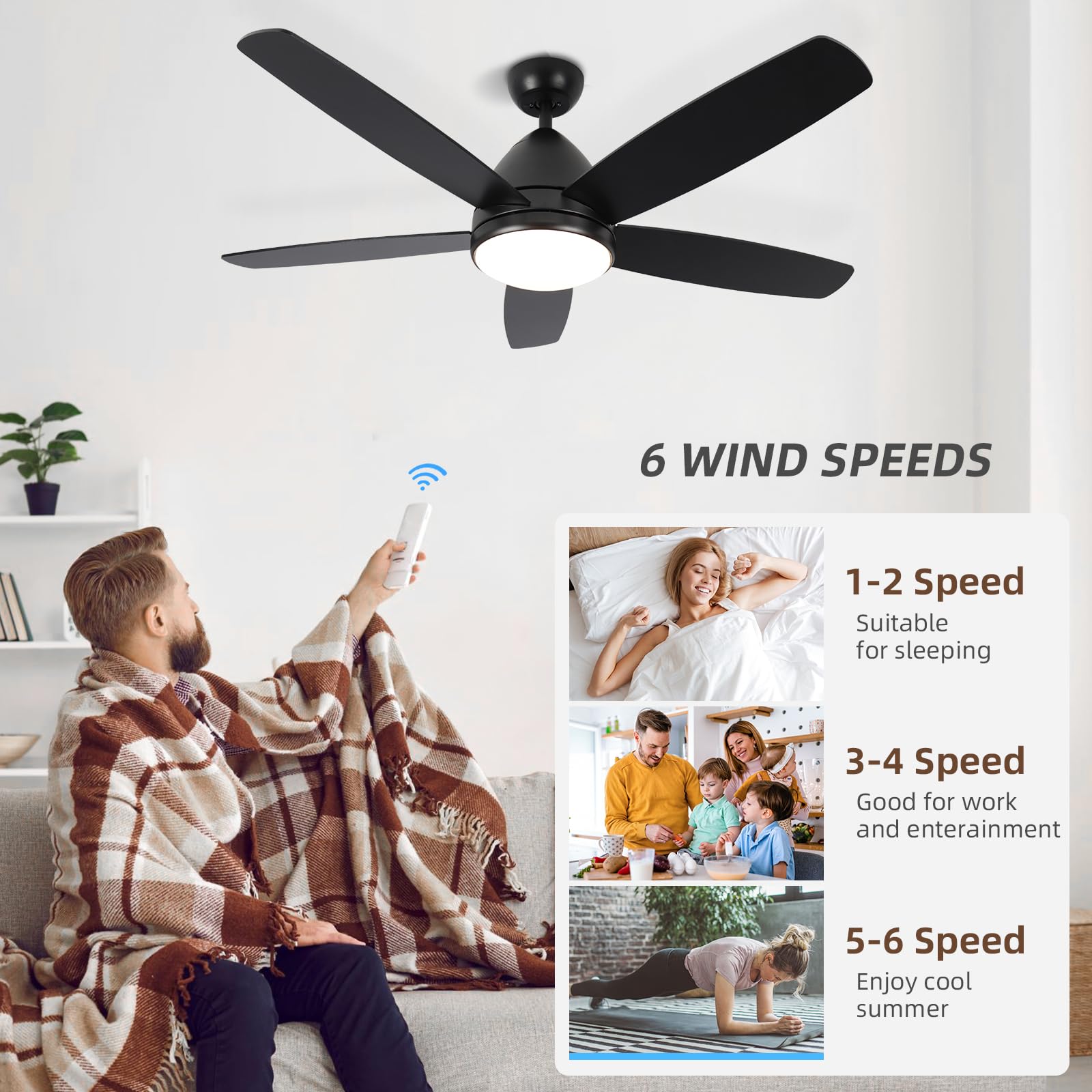 52 Inch Smart Ceiling Fan with Light and Remote
