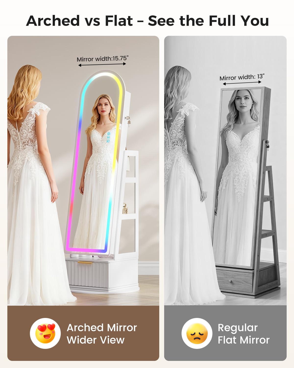 Arched Jewelry Cabinet with RGB Full-Length Mirror