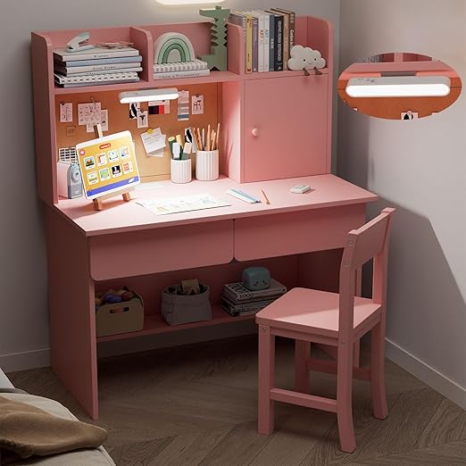 Kids Study Desk and Chair Set with LED Light