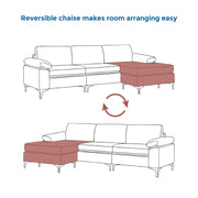 VANOMi Faux Leather Couch for Living Room, 100" Sofas & Couches with Convertible Chaise 3-Seater Sectional Sofas for Living Room, Apartment, Office, Brown