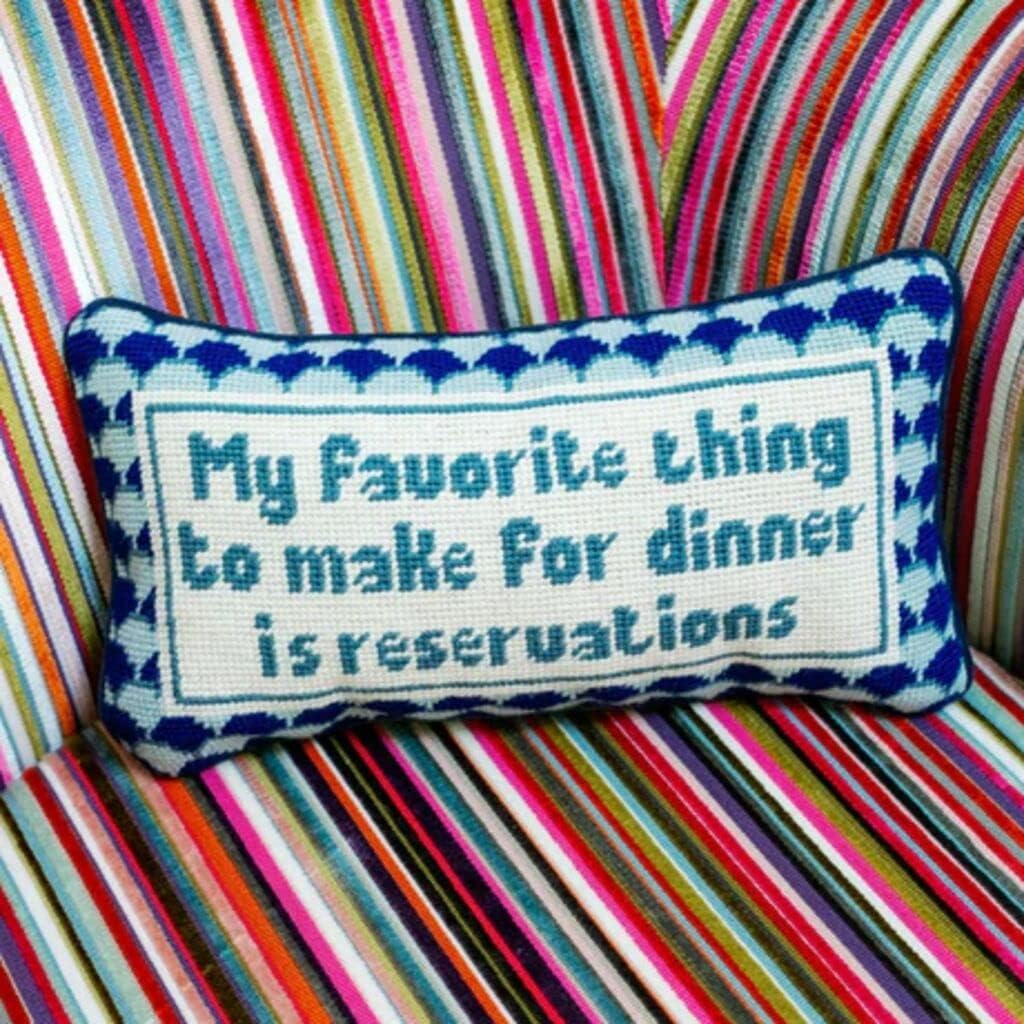 Needlepoint Decorative Throw Pillow with Reservations