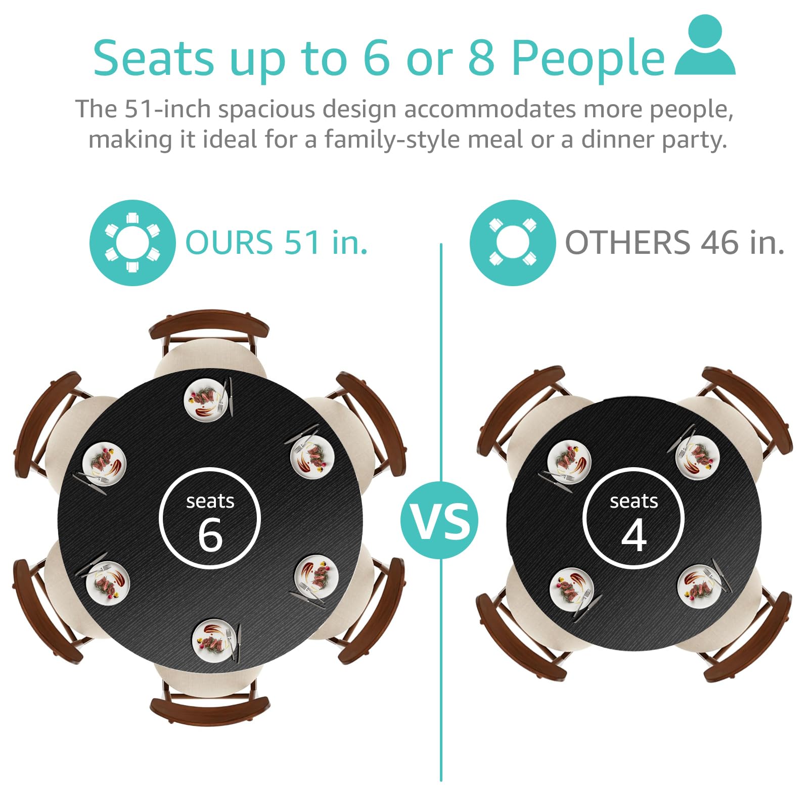 51 Inch Round Dining Table for 6
