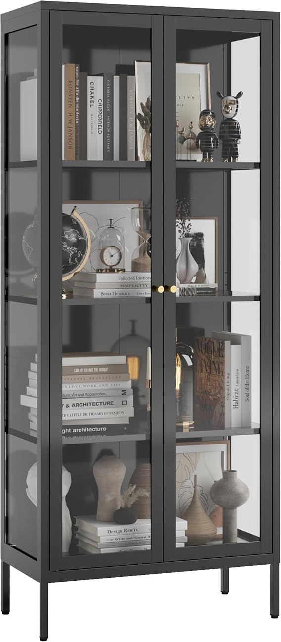 Display Cabinet with Glass Doors and LED Lights