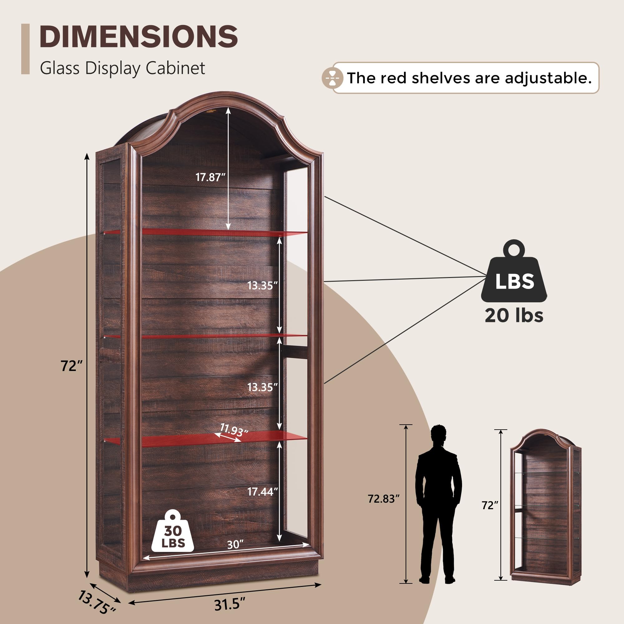 Arched Glass Display Cabinet with LED Lights