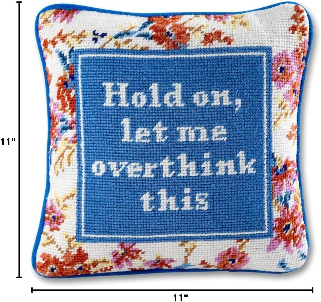 Needlepoint Decorative Throw Pillow - Overthink - 11x11