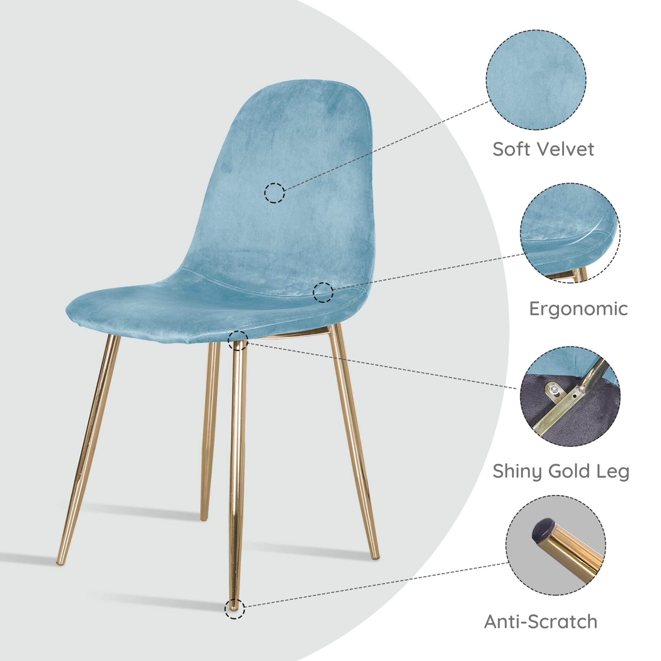 Velvet Dining Chairs Set of 4 with Gold Chrome Legs