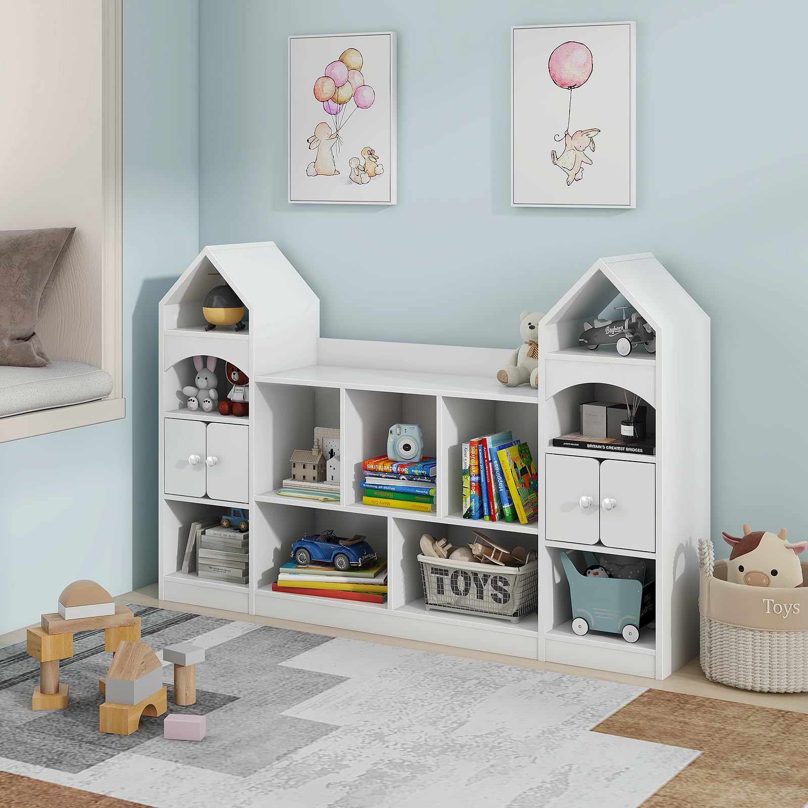Castle-Themed Kids Bookshelf and Toy Storage Cabinet
