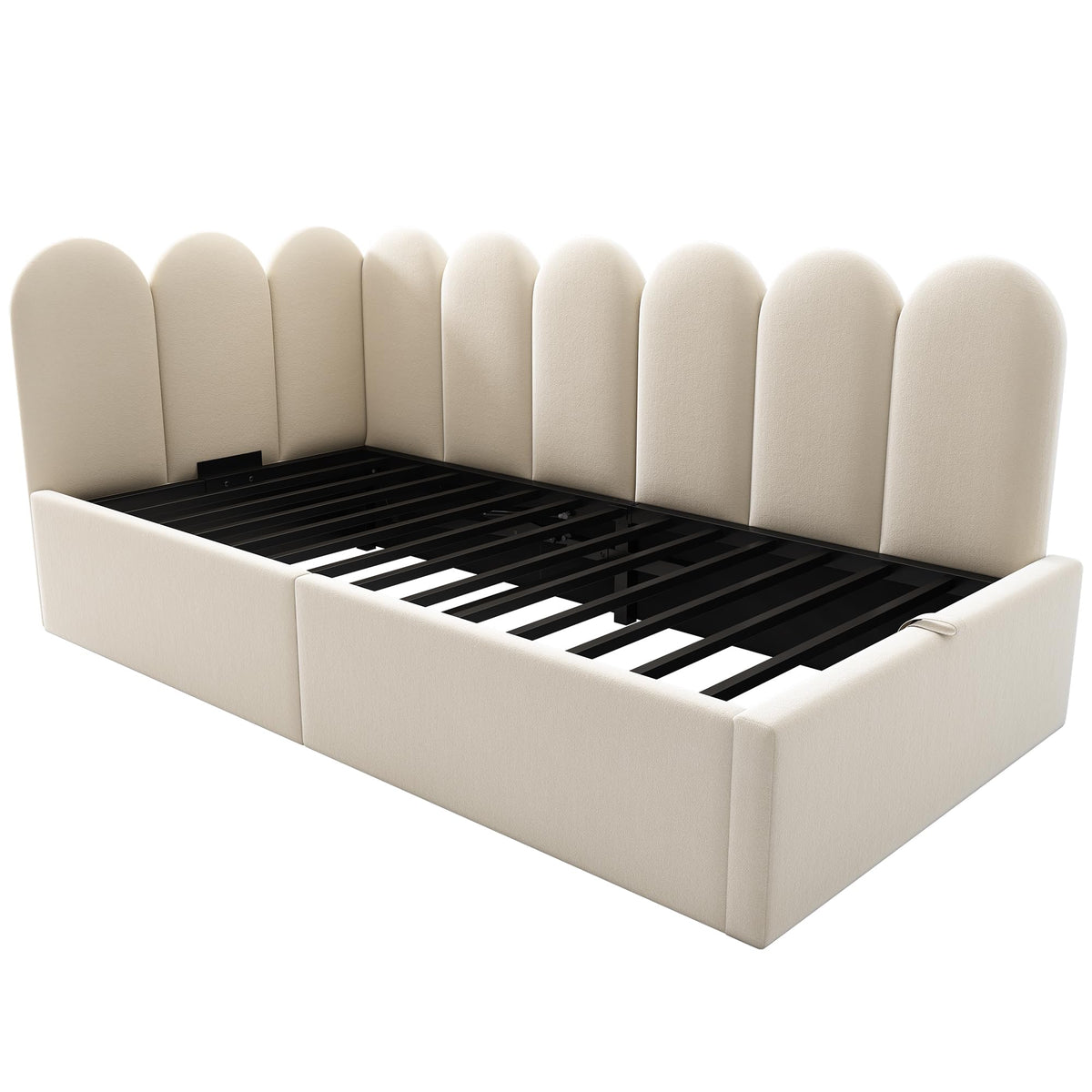Modern Velvet Upholstered Twin Bed Frame with Hydraulic Storage
