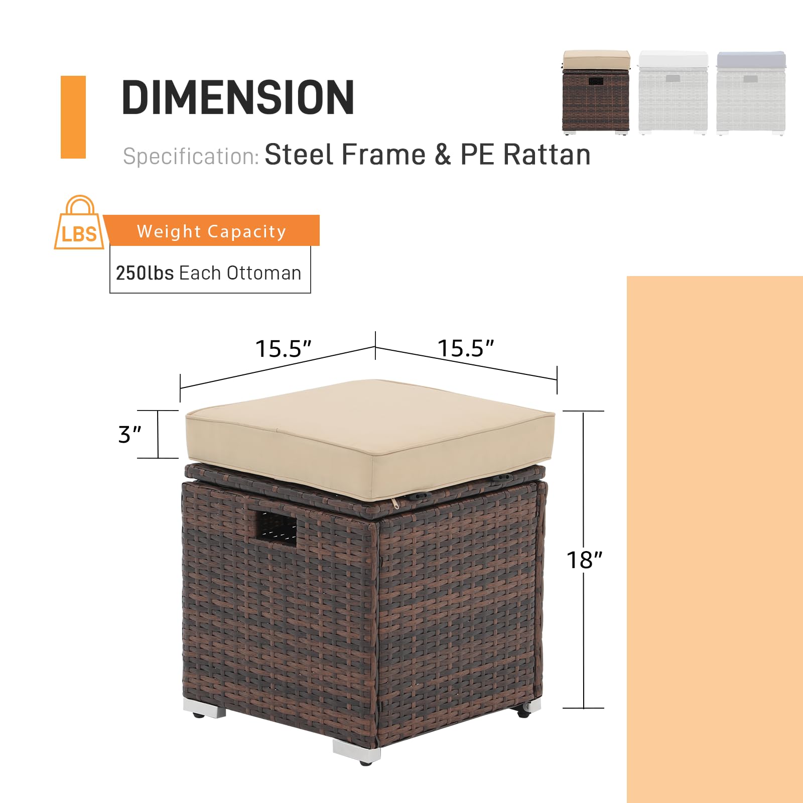 2-Piece Outdoor Patio Storage Ottoman Set - Beige Rattan Wicker